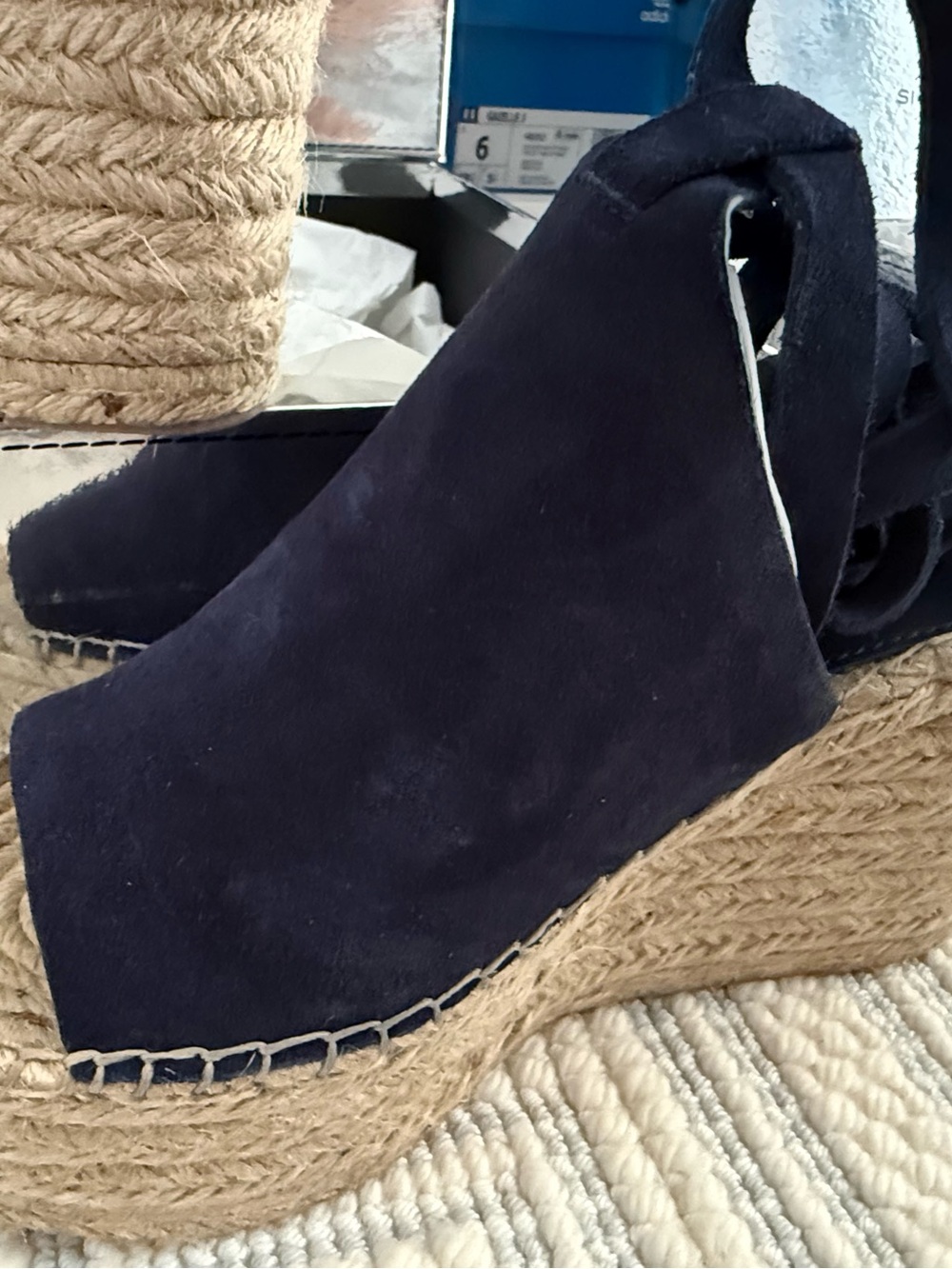 Sigerson Morrison Navy Suede Espadrille Wedge Sandals